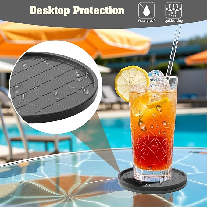 Coasters,Drink Coasters Set of 8 with Holder (Gray, 12pcs)