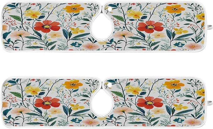 Kitchen Faucet Absorbent Mat,Summer Blooming Flower Water Splash Guard for Sink, Faucet Drip Catcher Thicken Sponge Microfiber Faucet Water Catcher Mat Sink Absorbent Mat for Kitchen 23x5in 2 Pack