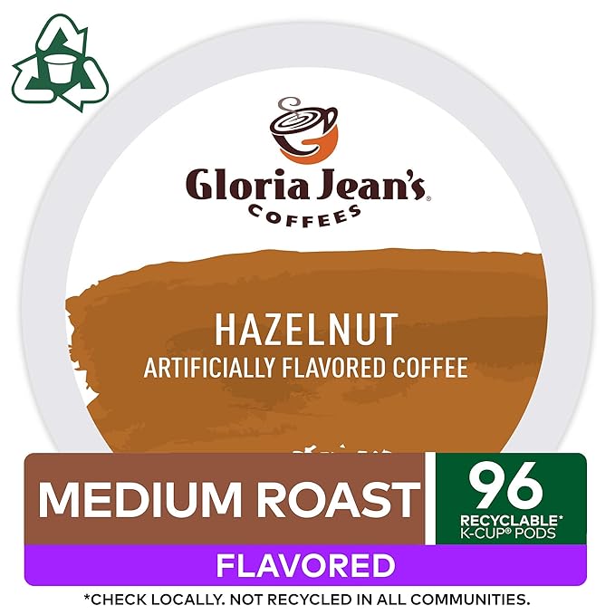 Gloria Jean's Coffees Hazelnut, Single-Serve Keurig K-Cup Pods, Flavored Medium Roast Coffee, 96 Count
