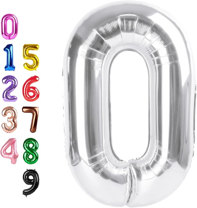 Balloon Zero Numbers 40 Inch Big 0 Silver Balloon Numbers for Birthday Decoration, Baloon for 10 20 30 40 100 2026 Graduation Decor Wedding Anniversaries Party