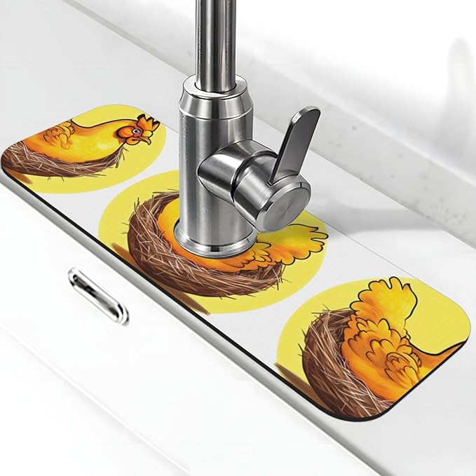 Bird's Nest Golden Chicken Printed Faucet Absorbent mat, Suitable for bathrooms, Kitchens, and Other Sink Areas.
