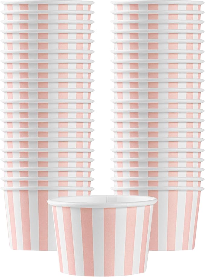 Restaurantware-Coppetta 4 Ounce Dessert Cups, 200 Disposable Ice Cream Cups - Lids Sold Separately, Heavy-Duty, Pink And White Paper Frozen Yogurt Bowls, For Hot And Cold Foods
