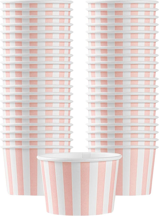 Restaurantware-Coppetta 4 Ounce Dessert Cups, 200 Disposable Ice Cream Cups - Lids Sold Separately, Heavy-Duty, Pink And White Paper Frozen Yogurt Bowls, For Hot And Cold Foods