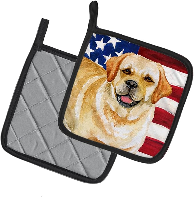 Caroline's Treasures BB9664PTHD Golden Retriever Patriotic Pair of Pot Holders Kitchen Heat Resistant Pot Holders Sets Oven Hot Pads for Cooking Baking BBQ, 7 1/2 x 7 1/2