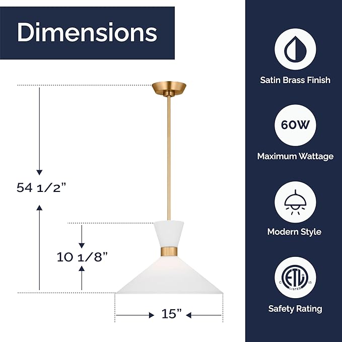 Scott Living 1-Light Belcarra Modern Pendant Light Fixture Satin Brass DJP1091SB, Modern Ceiling Light Fixture for Home Decor, Candelabra for Foyer or Living Room Decor Can Use A19 LED