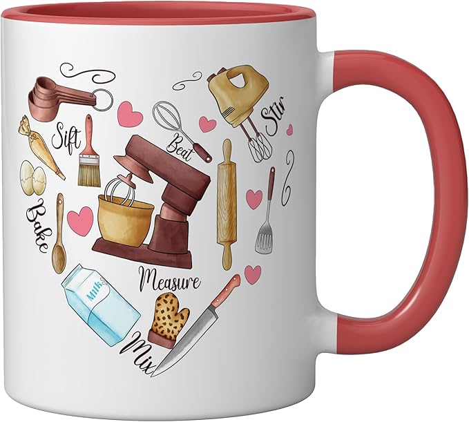 Baker Cooking Culinary Pastry Chef Baking Cook Bake Love Ceramic Mug, Red/White