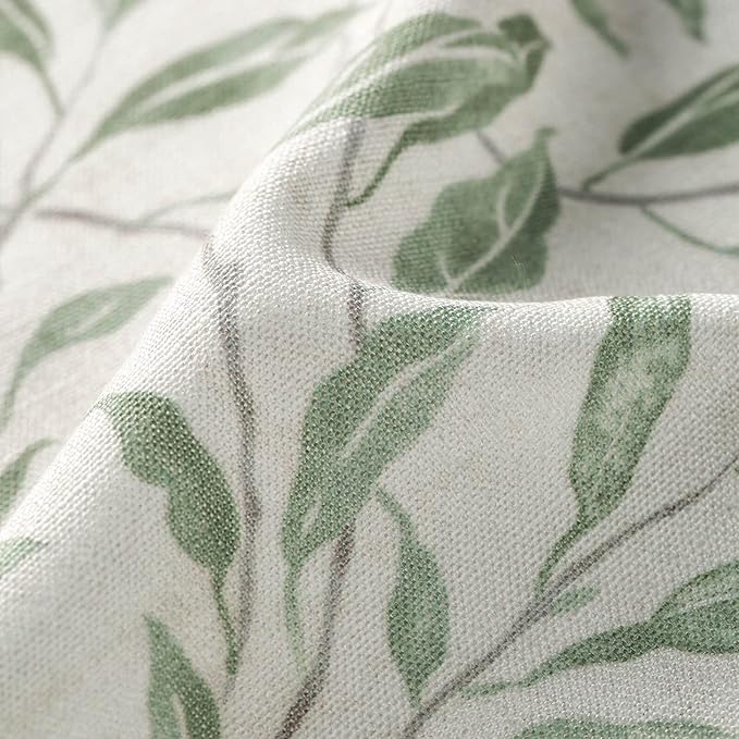 VOGOL Tie Up Window Shade Rod Pocket Panel, Lovely Leaf Print Curtains for Kitchen Windows 63 Inch Length Curtain Panels for Bathroom Small Cafe, Green