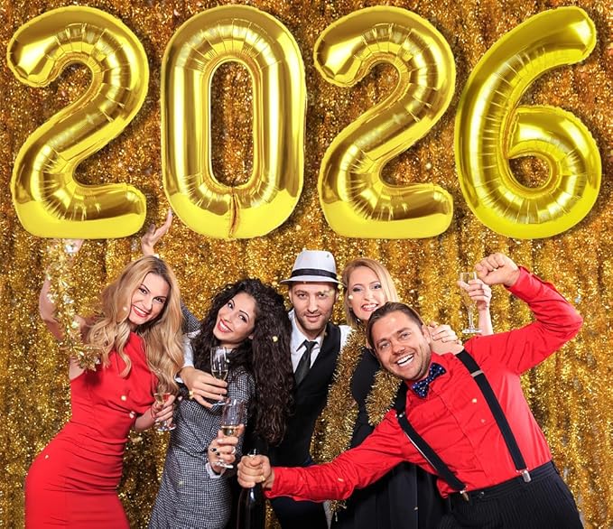 2026 Number Balloons 40 Inch Big Balloon, Gold Number 2026 Balloon for Happy New Years Eve Party Decorations, 20 26 Birthday Wedding Anniversaries Decors