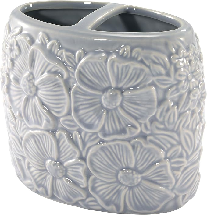Nicole Miller – Toothbrush Holder, Floral Ceramic with Hand-Painted Accents, Elegant Home Decor – Perfect for Organizing Bathroom Essentials (Camille)