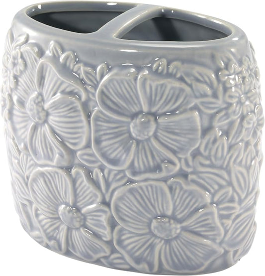 Nicole Miller – Toothbrush Holder, Floral Ceramic with Hand-Painted Accents, Elegant Home Decor – Perfect for Organizing Bathroom Essentials (Camille)