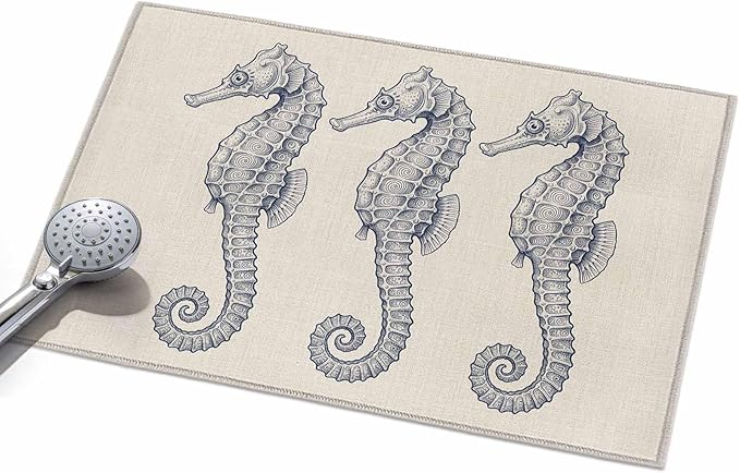 Area Rug 2x3ft, Marine Life Seahorse on Burlap Washable Rugs for Living Room Bedroom, Farmhouse Ocean Theme Soft Non-Slip Area Rugs Rectangle Floor Carpet for Dining Room