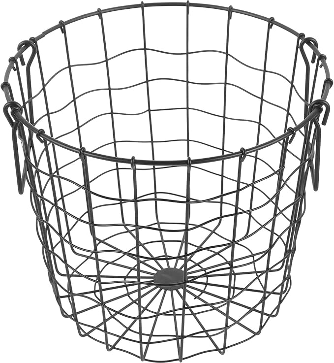 Metal Firewood Organizer Basket with Handle, Outdoor Black Iron Logging Storage Basket for Camping and Fireplace Wood Holder