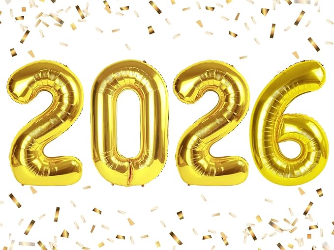 2026 Number Balloons 40 Inch Big Balloon, Gold Number 2026 Balloon for Happy New Years Eve Party Decorations, 20 26 Birthday Wedding Anniversaries Decors