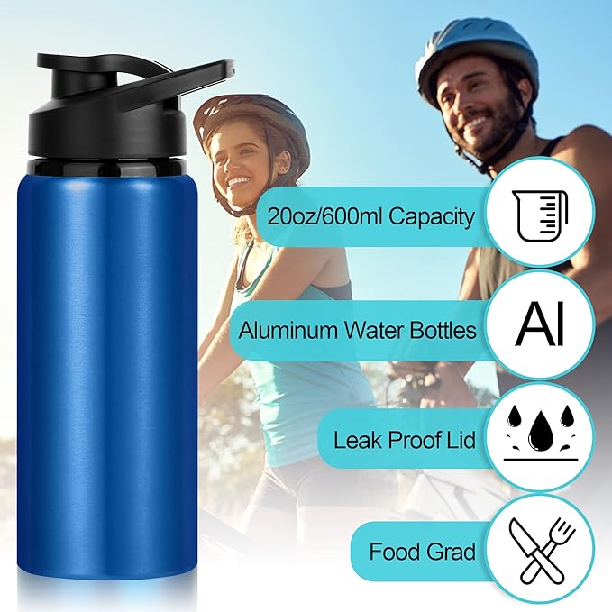 10 Pack Water Bottles Bulk, 20oz Sports Aluminum Water Bottle with Snap Lids Metal Reusable Leak proof Personalized Bottle for Travel Camping Gym Hiking Fishing (Purple)