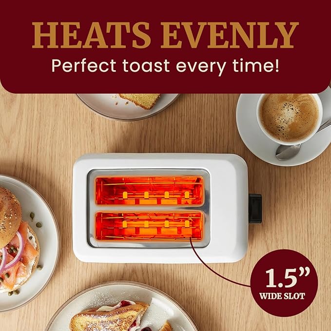 Elite Gourmet ECT-1027 Cool Touch Toaster, 7 Toast Settings Cancel Functions, Slide Out Crumb Tray, Extra Wide 1.5" Slots for Bagels Waffles Specialty Breads, Puff Pastry, Snacks, White