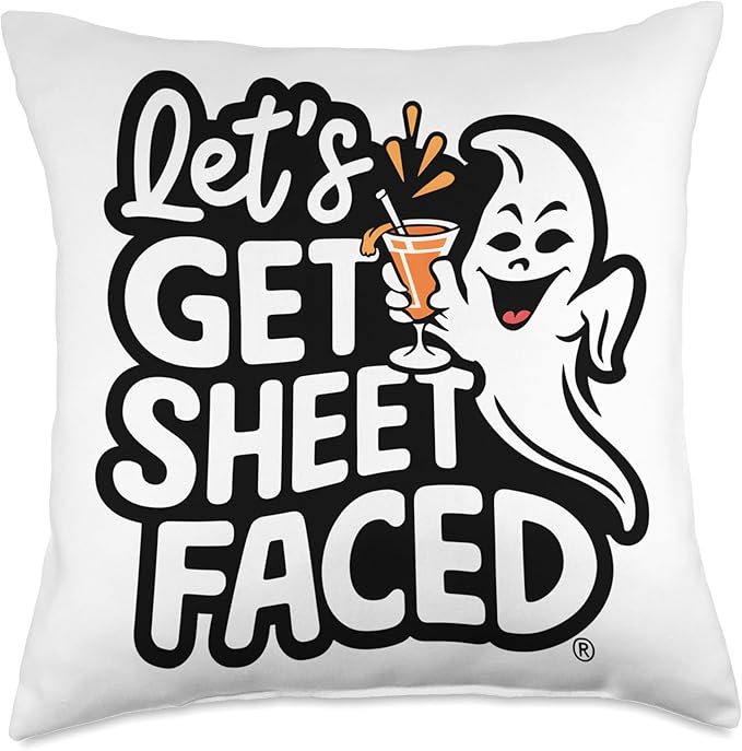 Let's Get Sheet Faced Halloween Ghost Throw Pillow