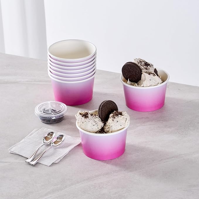 Coppetta 8 Ounce Dessert Cups, 50 Greaseproof Ice Cream Cups - Lids Sold Separately, For Hot And Cold Foods, Purple And Blue Ombre Paper Yogurt Bowls, Disposable, Sturdy - Restaurantware