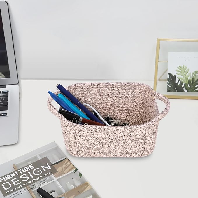 Abenkie Small Storage Basket, Cute Cotton Rope Woven Boho Decorative Toy Dog Cat Basket for Nursery, Living Room, Spa, Gift - XS, Brown