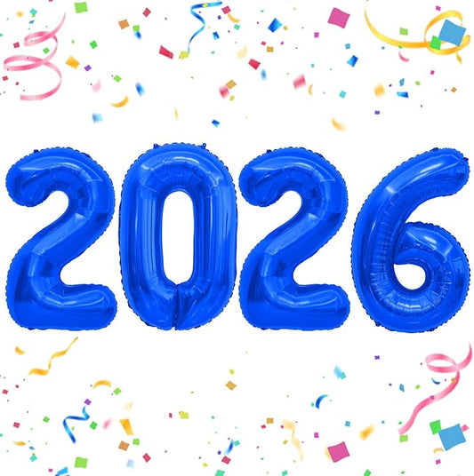 2026 Blue Foil Numbers Balloons(40 Inch) Happy New Years Eve Party Supplies 2026 New Year Graduation Balloons Decorations 20 26 Signs Props Birthday Anniversary Wedding Festival Ornament Decor