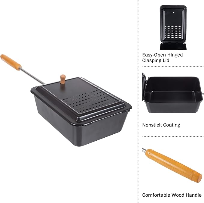 Campfire Popcorn Popper - Old Fashioned Popcorn Maker with Nonstick Finish and Extended Handle - Camping Gear and Campfire Cooking Equipment by Great Northern Popcorn (Black)