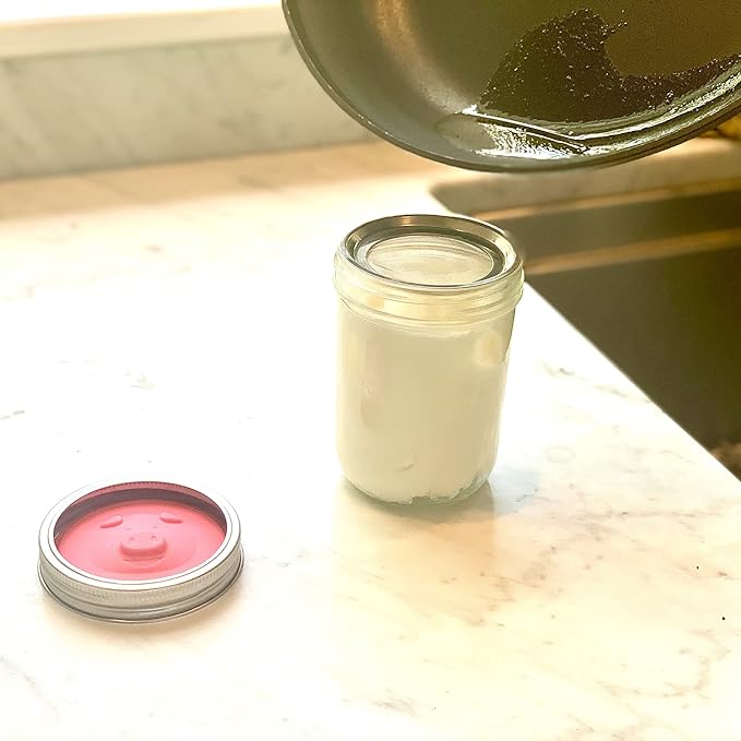 Jarware Silicone Bacon Grease Saver Mason Jar Lid With Strainer, Wide Mouth
