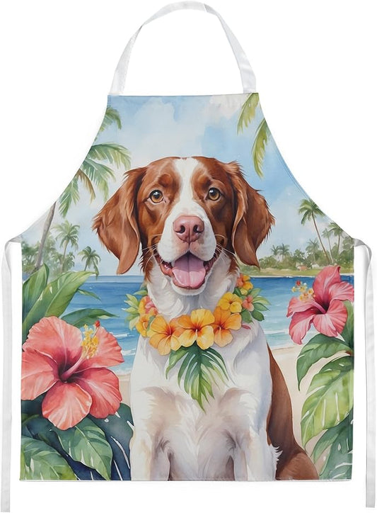 Caroline's Treasures Brittany Spaniel Luau Apron Cooking Kitchen Server Baking Crafts Gardening for Adult Women Men, Unisex, Large, Multicolor