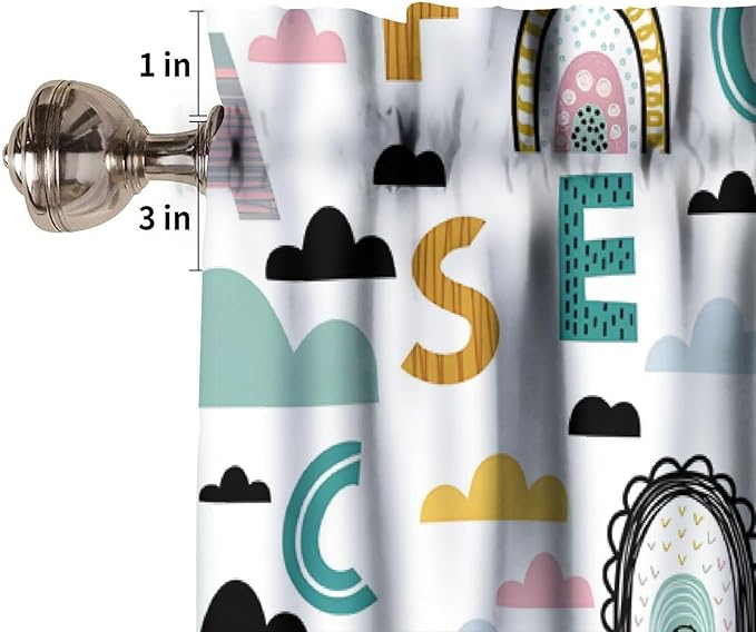 ABC Alphabet Valance, Cartoon Boho Rainbow Clouds Educational Tool Short Window Treatment for Kids Boys Girls Nursery Bedroom Classroom Kitchen, 54x18Inch