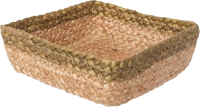 Boston International Paper Napkin Holder Caddy Dispenser for Kitchen Dining Buffet & Bar Countertops, 5.25" x 5.25" (Fits Cocktail Size), Woven Tan & Sage