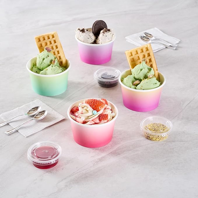 Coppetta 8 Ounce Dessert Cups, 50 Greaseproof Ice Cream Cups - Lids Sold Separately, For Hot And Cold Foods, Pink And White Ombre Paper Yogurt Bowls, Disposable, Sturdy - Restaurantware