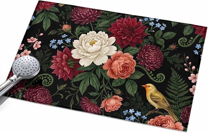 Area Rug 2x3ft, Pastoral Colorful Flower Leaf Washable Rugs for Living Room Bedroom, Country Blossom Floral Bird Soft Non-Slip Area Rugs Rectangle Floor Carpet for Dining Room