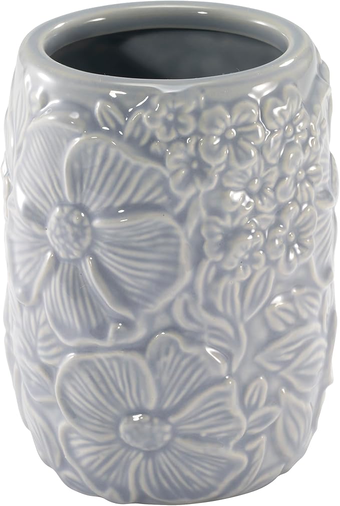 Nicole Miller – Tumbler, Floral Ceramic with Hand-Painted Accents, Elegant Home Decor – Perfect for Holding Toothbrushes and Bathroom Essentials (Camille)