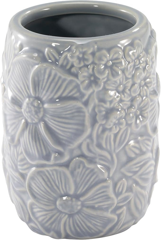 Nicole Miller – Tumbler, Floral Ceramic with Hand-Painted Accents, Elegant Home Decor – Perfect for Holding Toothbrushes and Bathroom Essentials (Camille)