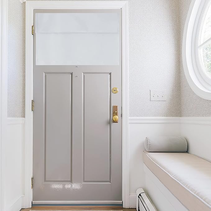 RYB HOME Small Tricia Door Curtains - Privacy Blackout Door Window Curtains Tie up Shades for Kitchen Storage Self Wall Cabinet Door Alternative, W 26 x L 18 inches, Grayish White, 1 Panel