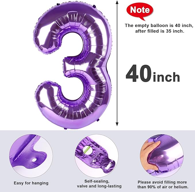 Balloon Numbers 40 Inch 5 Ballon for 5th Birthday Decorations, 15 25 35 50 Big Purple Number Balloons for Wedding Photo Shoot Party Decor