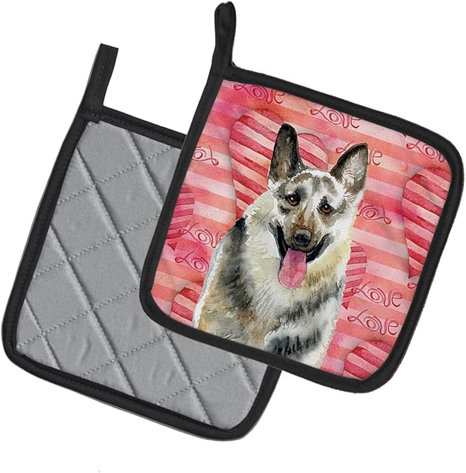 Caroline's Treasures BB9736PTHD East-European Shepherd Love Pair of Pot Holders, Red Kitchen Heat Resistant Pot Holders Sets Oven Hot Pads for Cooking Baking BBQ, 7 1/2 x 7 1/2