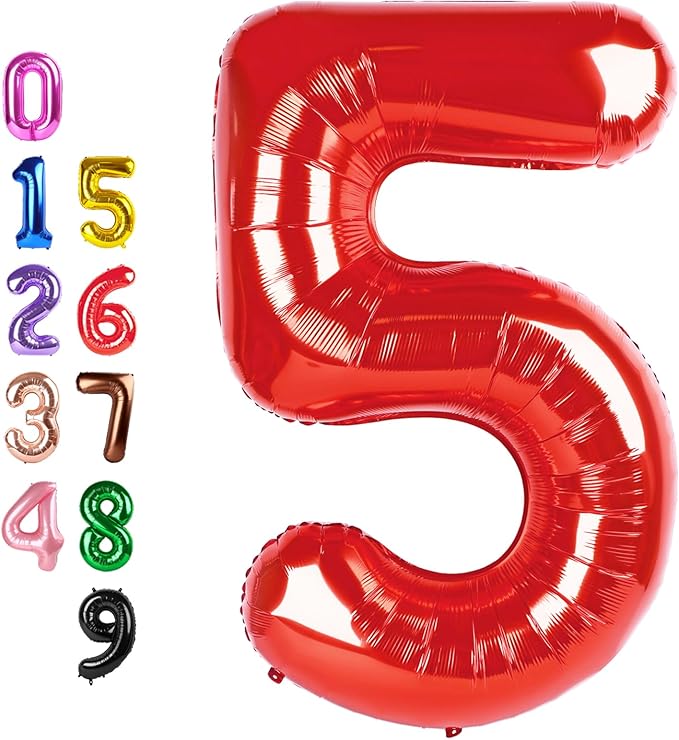 Balloons Number 5, Red Balloon Numbers for Girls Boys 40 Inch Happy Birthday Decorations for 5 15 25 2025 Graduation Wedding Anniversaries
