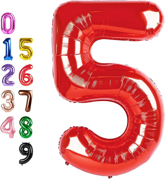 Balloons Number 5, Red Balloon Numbers for Girls Boys 40 Inch Happy Birthday Decorations for 5 15 25 2025 Graduation Wedding Anniversaries