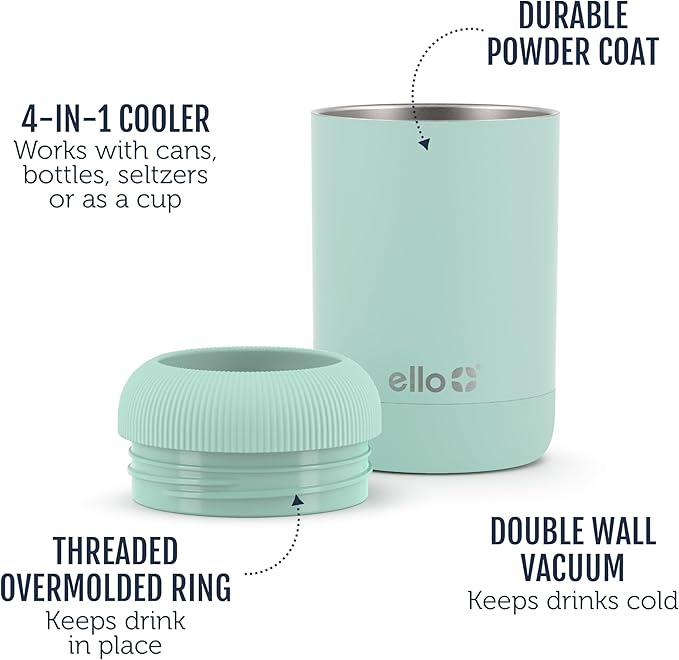 Ello Stainless Steel Insulated Can Cooler | Keeps 12oz, 16oz, Slim Cans, and Glass Bottles Cold | Metal Drink Holder Perfect for Beer, Soda, and Hard Seltzer