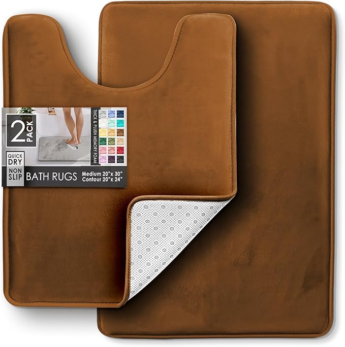 Clara Clark Bathroom Rugs, Velvet Memory Foam Bath Mat, Non-Slip Bath Rugs, Machine Wash, Dries Quickly, Ultra Soft Plush Bath Mats for Bathroom,