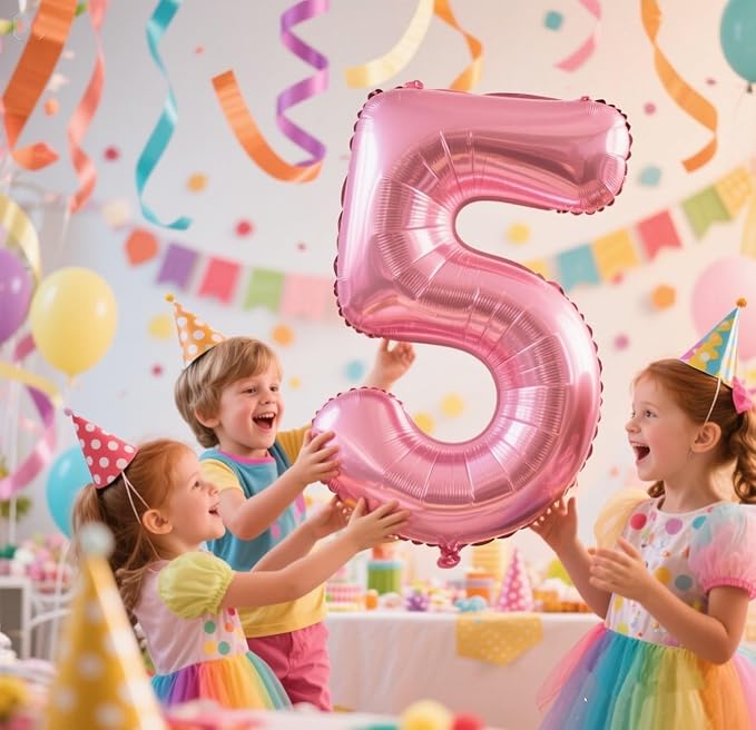 Balloons Number 5, Pearl Pink Balloon Numbers for Girls Boys 40 Inch Happy Birthday Decorations for 5 15 25 2025 Graduation Wedding Anniversaries