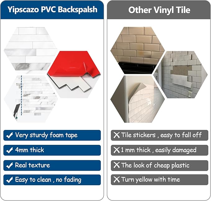 Yipscazo 2026 New Upgrade Peel and Stick Stone Metal Tile Backsplash, Stick on Tiles for Backsplash Kitchen, Bathroom (20 Sheets, Marble White Metal)