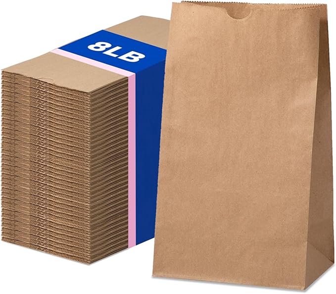 FMP Brands 500 Pack 8 lb Brown Paper Lunch Bags, 12.4 x 6 x 4 Premium Kraft Paper Bags Bulk for Small Business, Recyclable Snack Sacks, Durable Paper Grocery Bag for Food Storage, Packing