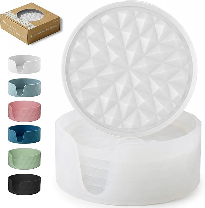 Silicone Coasters for Drinks[6 Pack]- Cup Mat with Holder for Tabletop Protection-Non-Slip, Non-Stick, Coffee Table Decor, Great Gift for Any Occasion, Translucent