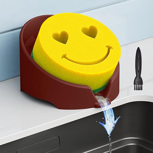 NiHome Silicone Sponge Holder Compatible with Scrub Daddy Mommy Sponges for Kitchen & Bathroom, Auto Draining Organizer, Holds Multiple Sponges & Cleaning Tools, Food-Grade,Dishwasher Safe (Dark Red)