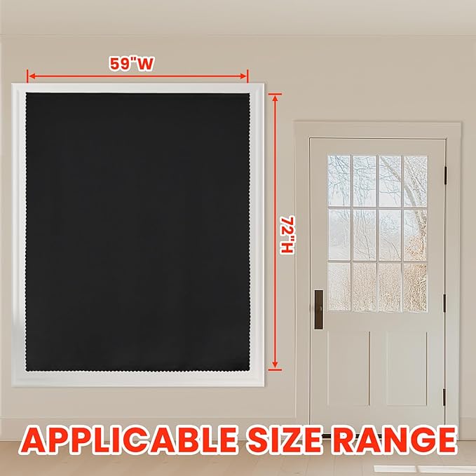 AJAZZ self Adhesive Portable 100% Blackout Curtains Simple and Easy to installBedroom Window Thermal Lnsulated Kitchen Room Darkening Black Small Drapes 1-Pack