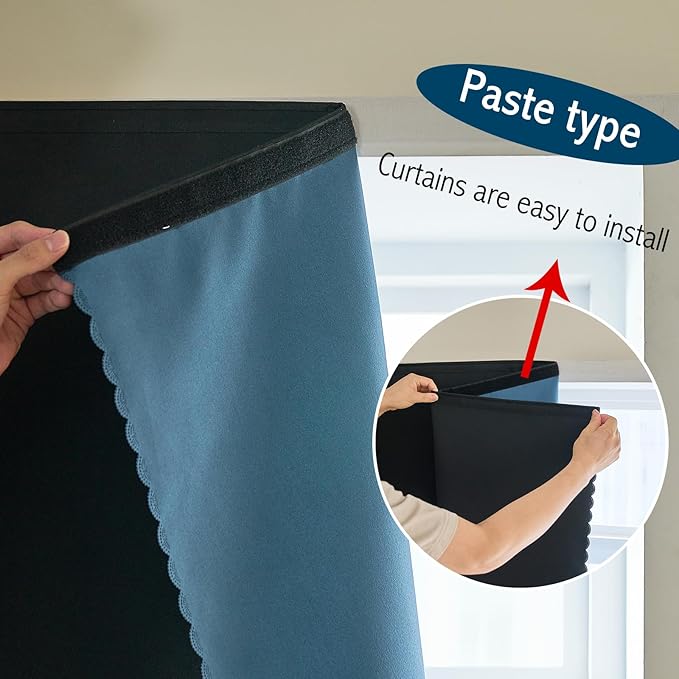 AJAZZ 100% Blackout Shades Window Cover Self Adhesive Curtains Sticky Curtain Portable Easy Open Blackout Curtains for Bedroom Living Room No Drilling (Black, 35" W x 84" L) 1 Panel