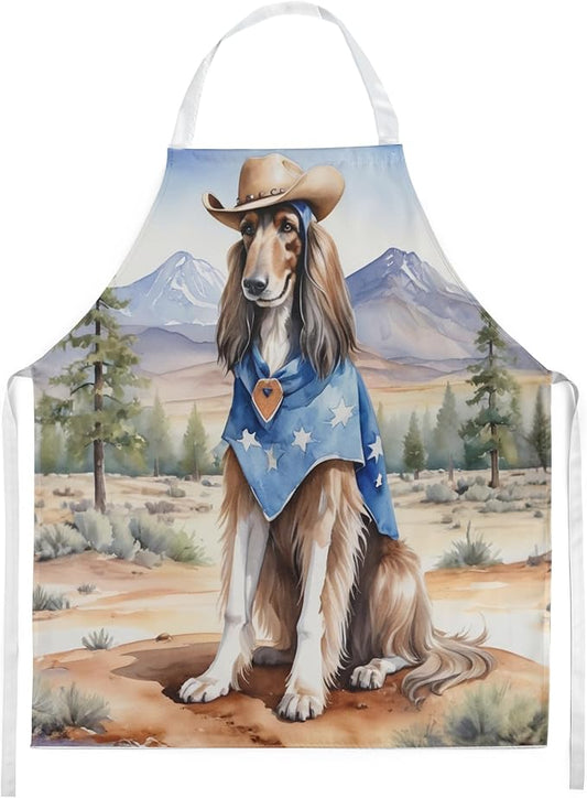Caroline's Treasures Afghan Hound Cowboy Welcome Apron Cooking Kitchen Server Baking Crafts Gardening for Adult Women Men, Unisex, Large, Multicolor