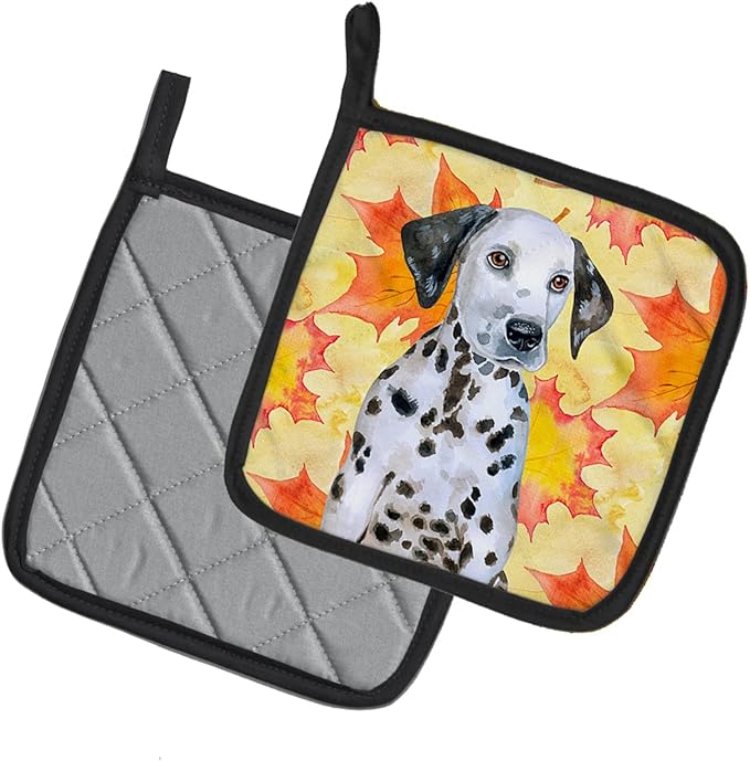 Caroline's Treasures BB9969PTHD Dalmatian Puppy Fall Pair of Pot Holders, Yellow Kitchen Heat Resistant Pot Holders Sets Oven Hot Pads for Cooking Baking BBQ, 7 1/2 x 7 1/2