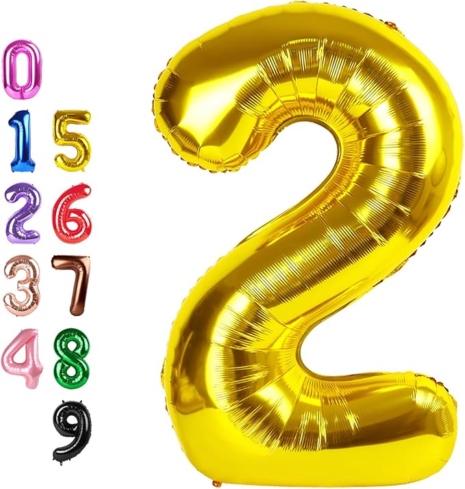 2 Balloons Number, Gold Birthday Two Balloon Number for Girl Boy Baby Shower, Numbers 40 Inch for 2 12 22 2025 Graduation Party Wedding Anniversaries Celebration
