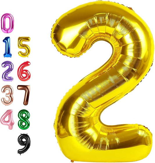 2 Balloons Number, Gold Birthday Two Balloon Number for Girl Boy Baby Shower, Numbers 40 Inch for 2 12 22 2025 Graduation Party Wedding Anniversaries Celebration